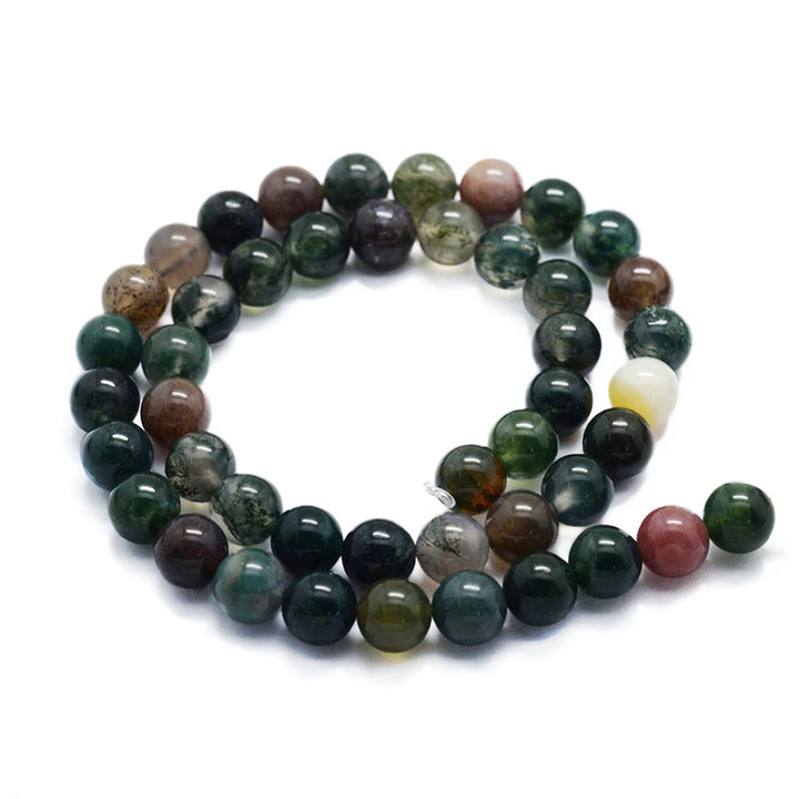 10mm Natural Indian Agate Beads, Round, Multi Color. Semi-Precious Gemstone Beads for Jewelry Making. Great for Stretch Bracelets and Necklaces.