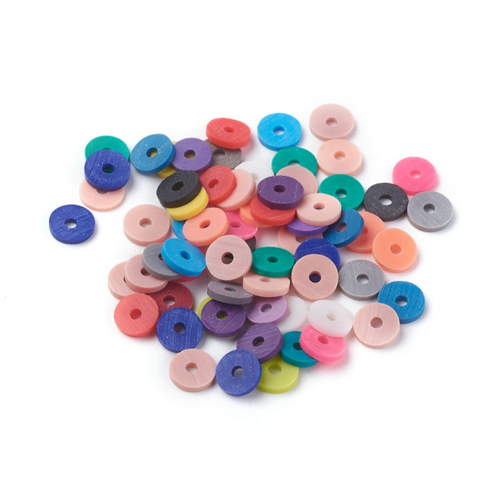 Handmade Polymer Clay Beads, Flat Disc Shape, Mixed Color. Polymer Clay Heishi Spacer Beads for DIY Jewelry Making Craft Supplies. Great for Friendship Stretch Bracelets and Hawaiian Necklace Making.  Size: 6mm Diameter, 1mm Thick, Hole:2mm, approx. 380pcs/strand, 17 Inches Long. bead lot.