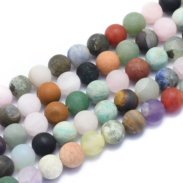 Natural Mixed Gemstone Beads, Frosted, Round, Multi-Color. Colorful Semi-Precious Gemstone Beads for Jewelry Making.   Size: 6mm Diameter, Hole: 0.8mm; approx. 60pcs/strand, 15.5" Inches Long.  Material: Genuine Mixed Gemstone Loose Gemstone Beads. Unpolished, Matte Finish.  bead lot