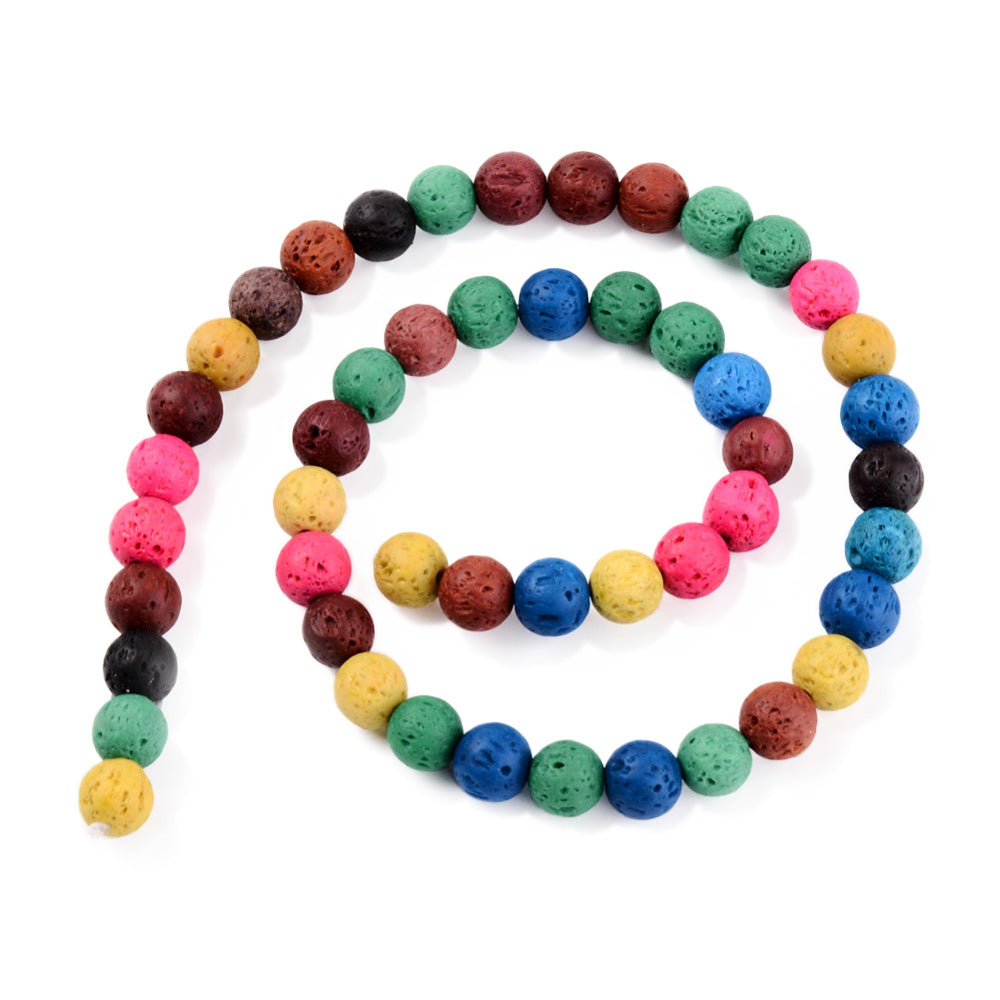 Multi-Colored Lava Stone Beads, Round, Bumpy, Playful, Vibrant Multi-Color. Semi-Precious Lava Stone Beads for Jewelry Making. Great Addition to Mala Bracelets Designs.  Size: 10mm Diameter, Hole: 1mm; approx. 38pcs/strand, 14.5" inches long. bead lot