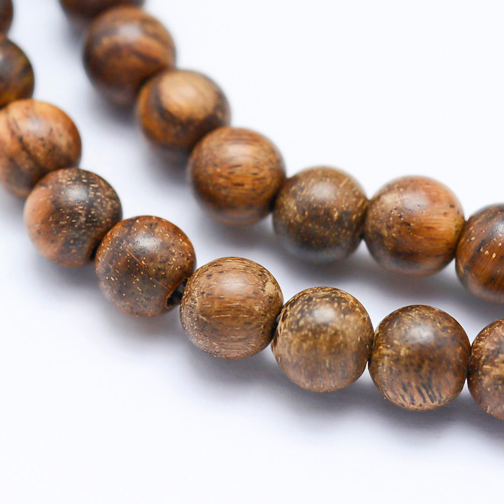 Natural African Padauk Wood Beads Strands, Undyed, Round Wooden Bead Strands for Jewelry Making. Premium Quality Wooden Beads.  Size: 8mm in diameter, hole: 1mm; approx. 50pcs/strand, 15.7 inches.