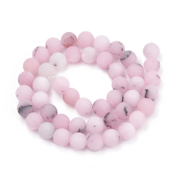Frosted Natural Cherry Blossom Jasper Bead Strands, Round, Pink Color. Semi-precious Gemstone Cherry Blossom Jasper Beads for DIY Jewelry Making. High Quality Beads. Size: 6mm in diameter, hole: 1mm, approx. 63pcs/strand, 15" inches long.