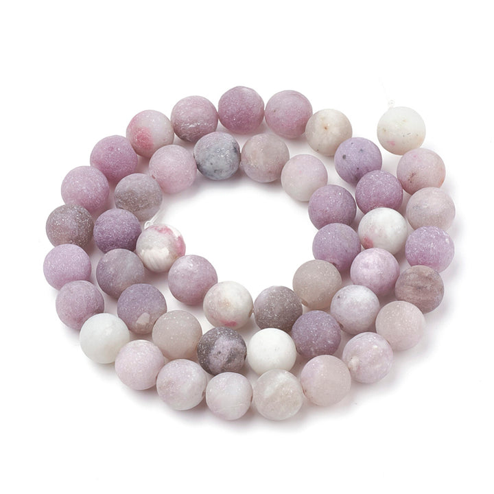 Lovely Natural Lilac Jade Beads, Round, Lilac Color. Semi-Precious Crystal Gemstone Beads for Jewelry Making. Lilac Jade Beads are Affordable and Great for Stretch Bracelets.  Size: 6mm in diameter, hole: 1mm; approx. 62pcs/strand, 15" inches long.  Material: The Beads are Natural Frosted Lilac Jade, Lilac Color. Matte Finish.