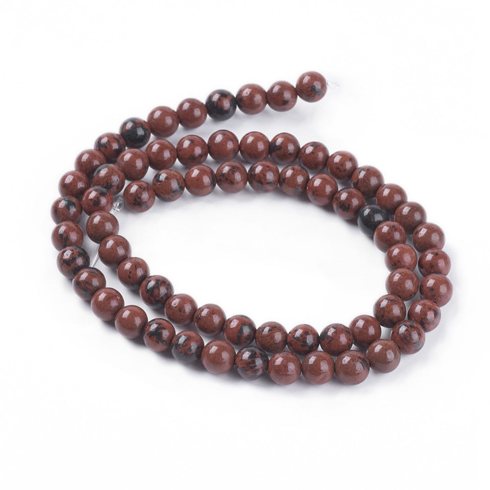 Natural Mahogany Obsidian Beads, Round, Mahogany Brown Color. Semi-Precious Gemstone Beads for DIY Jewelry Making.       Size: 4mm Diameter, Hole: 1mm, approx. 85pcs/strand, 15" Inches Long.  Material: Genuine Mahogany Obsidian Loose Gemstone Beads. Mahogany Reddish Brown Color with Black Markings. Polished, Shinny Finish.