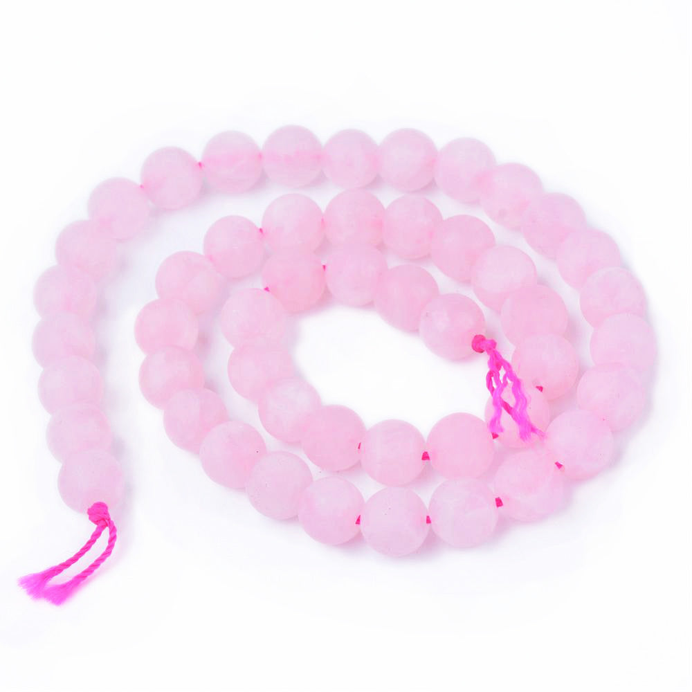 Natural Rose Quartz Beads Strands, Round, Frosted. Matte Rose Quartz Gemstone Beads for DIY Jewelry Making. Pale Pink, Matte Semi-precious Rose Quartz Bead Strands. Size:  6mm diameter, hole: 1mm; approx. 63pcs/strand, 15.5" inches long.