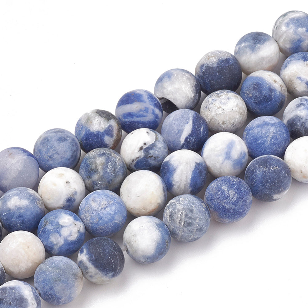 Matte Natural Sodalite Beads Strands, Round. Frosted South African Sodalite gemstone Beads for DIY Jewelry Making. Semi-precious Blue & White Sodalite Beads.