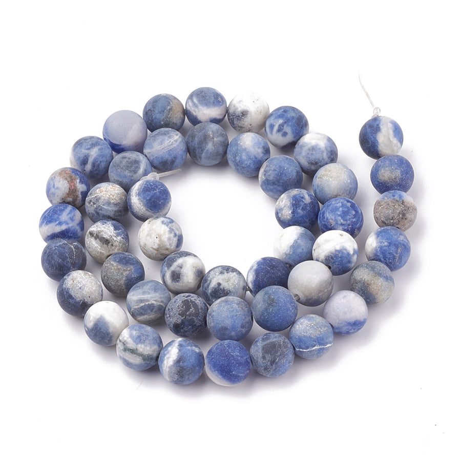 Matte Natural Sodalite Beads Strands, Round. Frosted South African Sodalite gemstone Beads for DIY Jewelry Making. Semi-precious Blue & White Sodalite Beads. Size: 6mm in diameter, hole: 1mm; approx. 63pcs/strand, 15.5" inches.