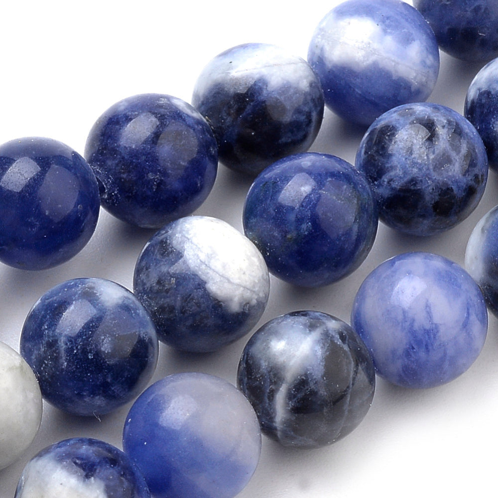 10mm Natural South Africa Sodalite Beads Strands, Round. South African Sodalite gemstone Beads for DIY Jewelry Making. Semi-precious Blue and White Sodalite Stone Beads.