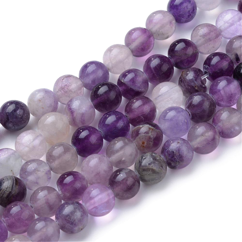 Purple Fluorite Beads, Round Gemstone Beads for DIY Jewelry Making. Semi-precious Fluorite Beads  Size: 6mm Diameter, Hole: 1mm; approx. 61pcs/strand, 15" inches long.  Material: Genuine Natural Purple Fluorite Beads, Loose Stone Beads, High Quality Polished Stone Beads. Shinny, Polished Finish. 