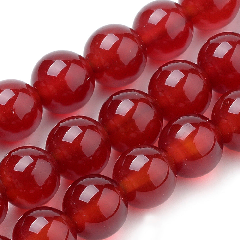 Natural Carnelian Stone Beads, Round, Red Color. Semi-Precious Gemstone Beads for DIY Jewelry Making. Great for Mala Bracelets. Size: 6mm Diameter, Hole: 1mm; approx. 61pcs/strand, 14.5" Inches Long. Material: Premium Quality Carnelian Stone Beads. Dyed, Carnelian Crystal Beads. Dark Red Color. Shinny, Polished Finish. bead lot. beadlot. beadlotcanada. www.beadlot.com