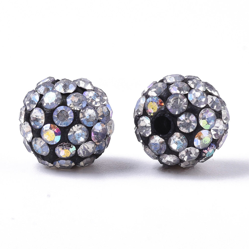 Rhinestone Spacer Beads, Black with Clear Crystals, 10mm, Qty: 10pcs/bag