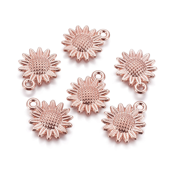 Rose Gold Sunflower Charms, Alloy Charm Pendants, 18x15mm, Qty: 10pcs/bag