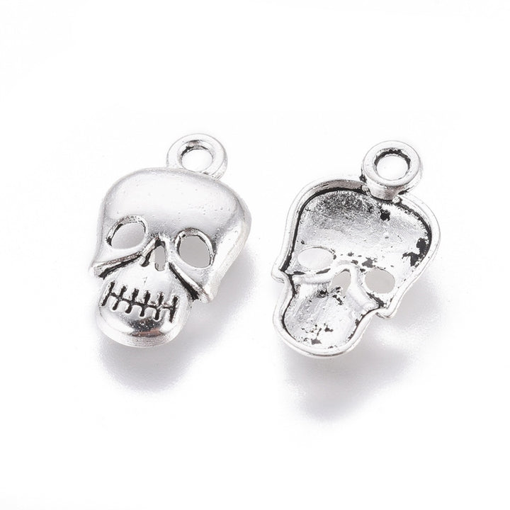 Alloy Pendants, Skull, Halloween, Antique Silver, 16x10x2.5mm, Hole: 2mm, 25pcs/bag