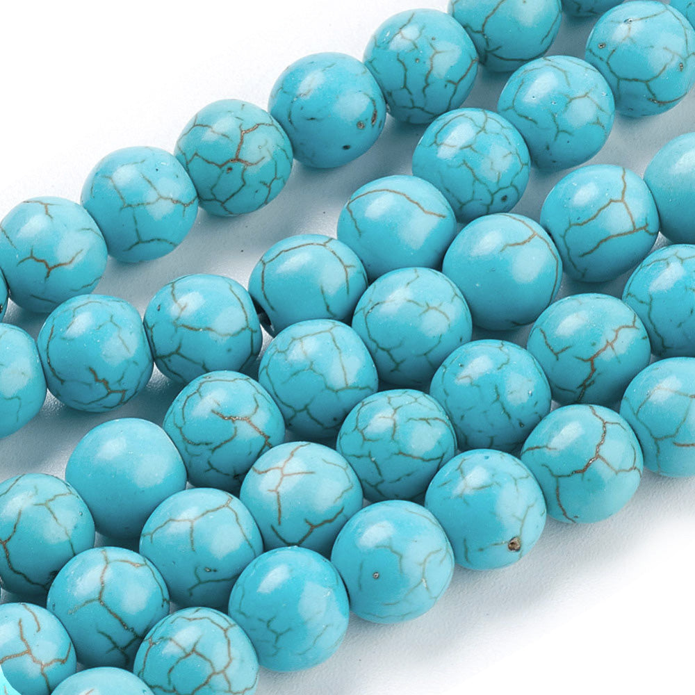 Synthetic Turquoise Round Bead Strands, 6mm, Hole: 1mm approx. 72pcs/strand, 16" inches.