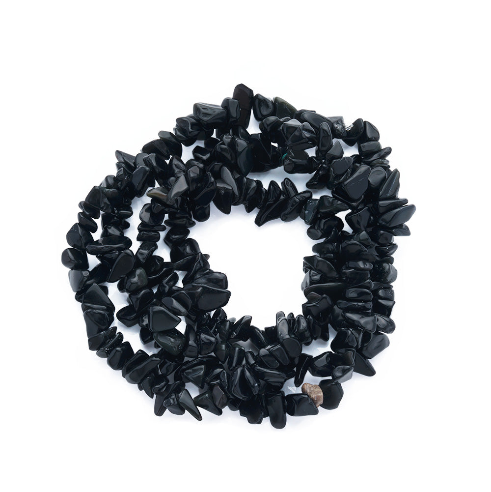 Natural Black Chip Bead Strands, Chips, Black Color Chips. Semi-Precious Stone Chip Beads for Jewelry Making. Affordable High Quality Beads for Jewelry Making.  Size: approx. 5~8mm wide, 5~8mm long, hole: 1mm; approx. 31.5" inches long. bead lot, beads and more. beadlotcanada. www.beadlot.com