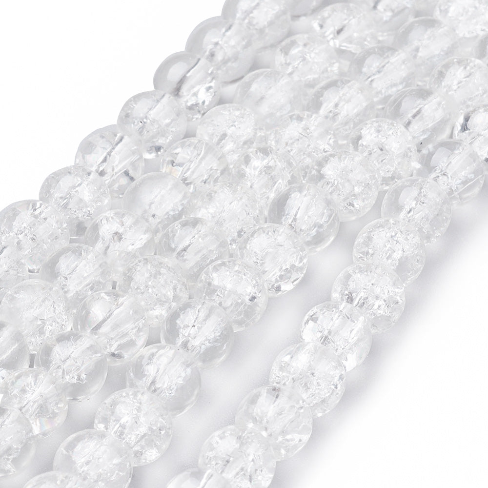 Crackle Glass Beads, Clear Color, 8mm, 100pcs/strand | Clearance