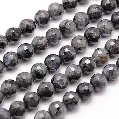 Natural Faceted Labradorite Beads, Round, Dark Grey Color. Semi-Precious Gemstone Beads for DIY Jewelry Making. Gorgeous, High Quality Faceted Stone Beads.  Size: 6mm Diameter, Hole: 1mm; approx. 62pcs/strand, 15" Inches Long  Material: Genuine Natural Black Labradorite Beads, Faceted. High Quality, Affordable Crystal Beads. Dark Black Grey Color. Polished, Shinny Finish.   Labradorite Properties: Labradorite is the Stone of Transformation.. bead lot